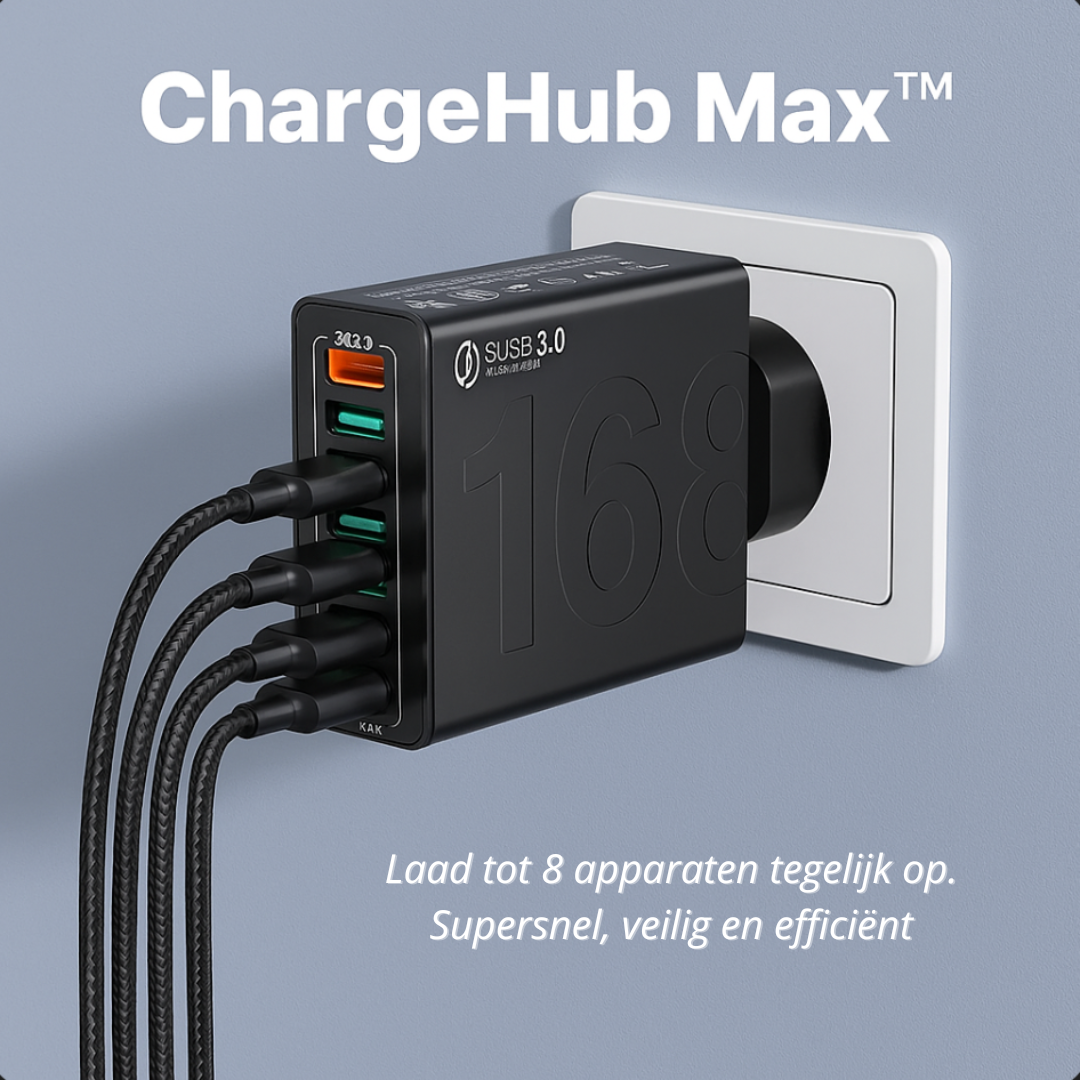 ChargeHub Max™ | Unieke snellader voor 8 apparaten